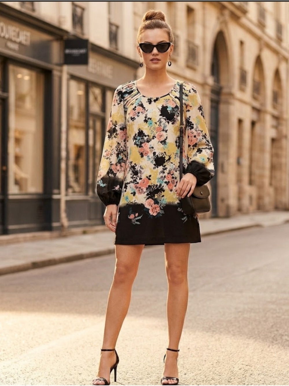 Floral Black-Trim Shift Dress - Stylish Women's Dress